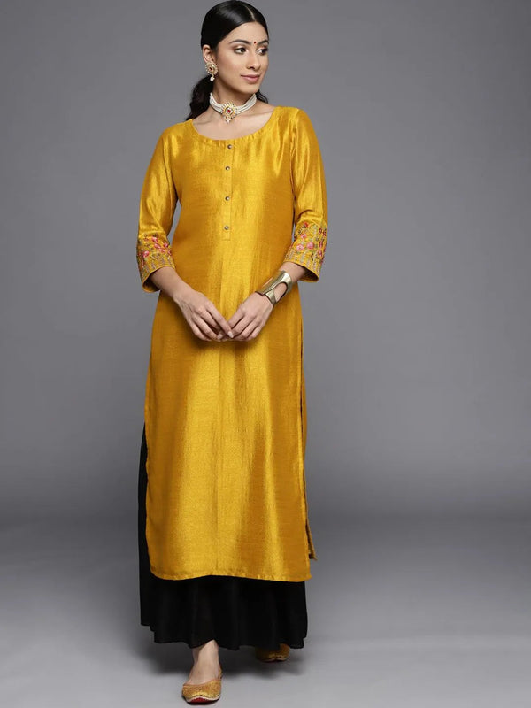 Mustard Solid Silk Kurta - Jashvi