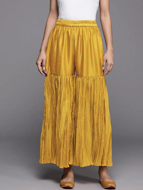 Mustard Solid Silk Palazzos - Jashvi