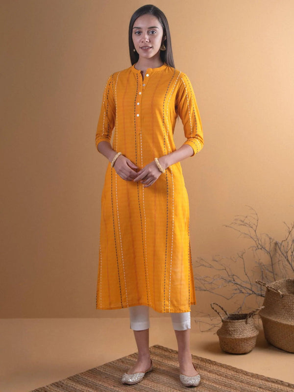 Mustard Striped Cotton Kurta - Jashvi