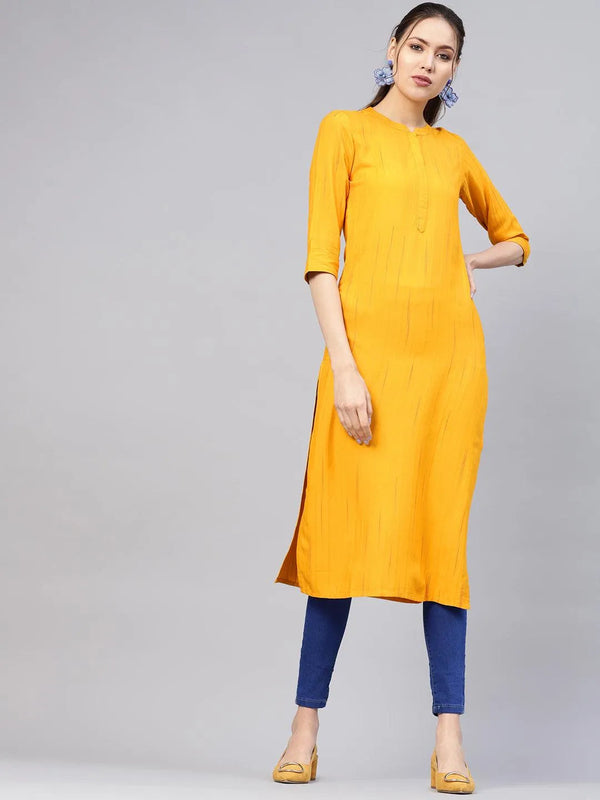 Mustard Striped Rayon Kurta - Jashvi