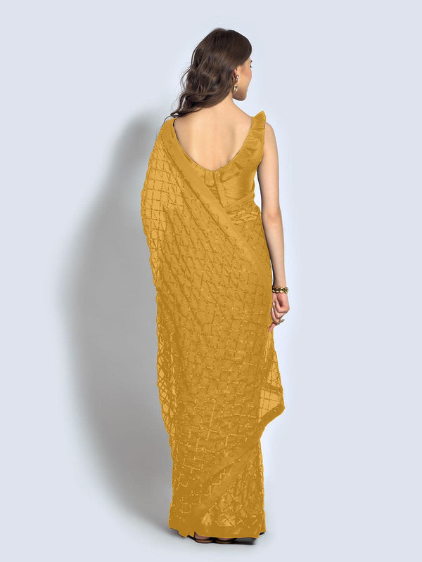 Women's Mustard Designer Sequince Saree - Odette