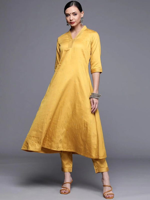 Mustard Woven Design Chanderi Silk Kurta - Jashvi