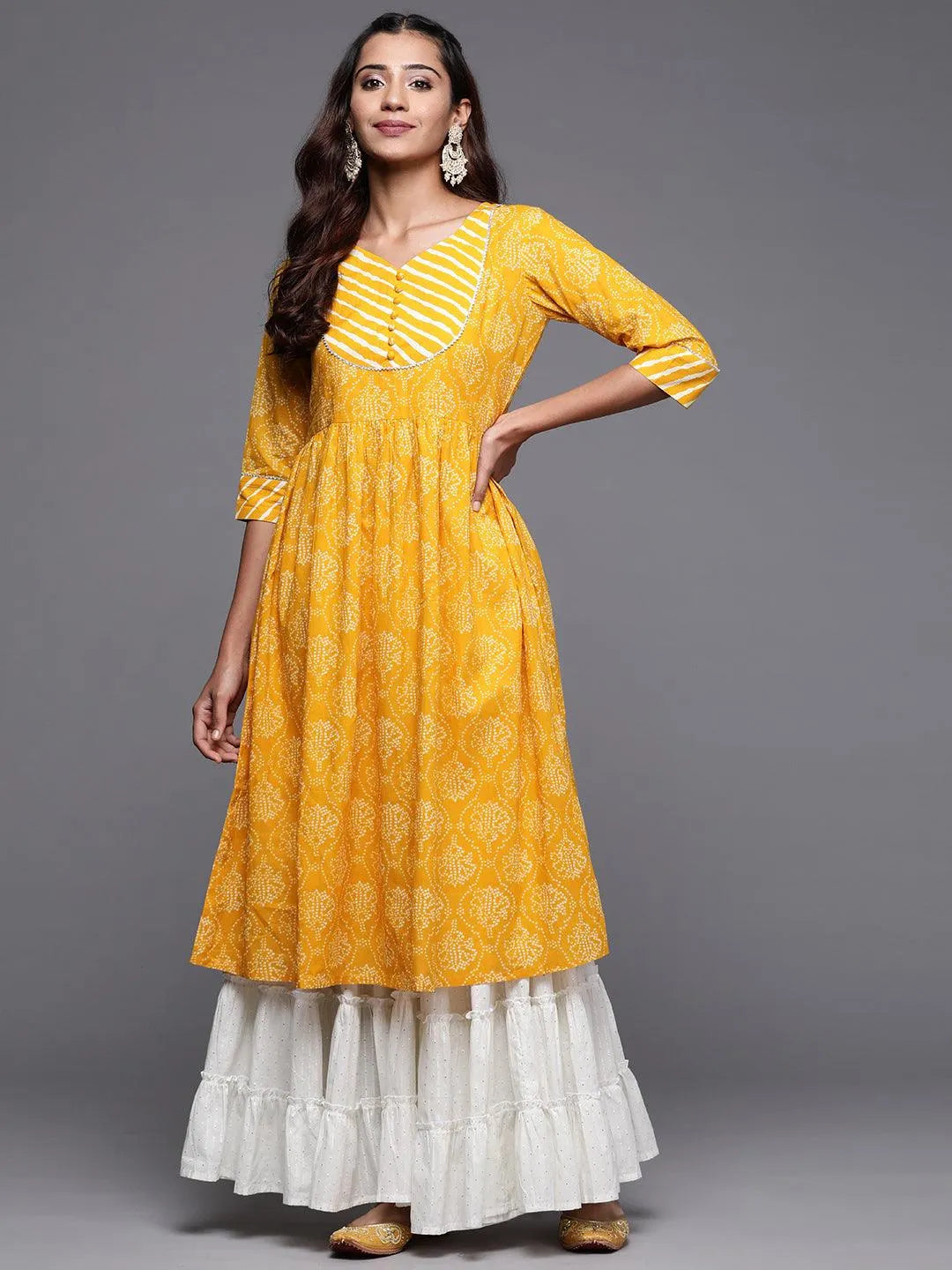 Mustard Yoke Design Cotton Anarkali Kurta - Jashvi