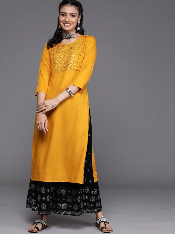 Mustard Yoke Design Rayon Kurta - Jashvi