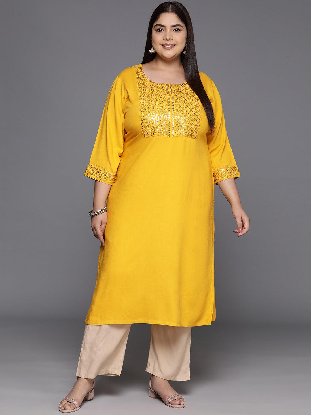 Mustard Yoke Design Rayon Straight Kurta - Jashvi