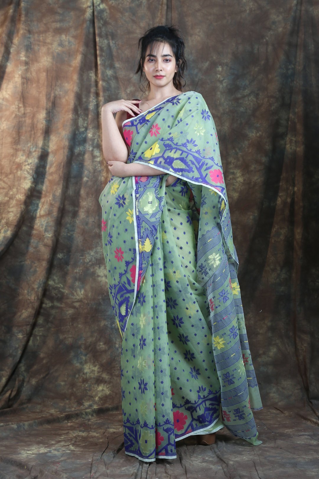 Women's Allover Floral Weaving Jamdani Saree - Arhi