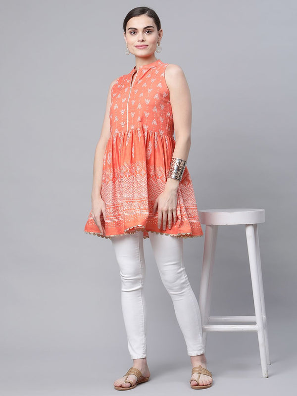 Orange Pure Cotton Printed Tunic