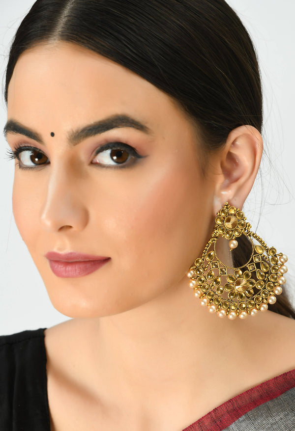 Kamal Johar Gold-Plated Kundan & Pearls Jhumkas Jker_105