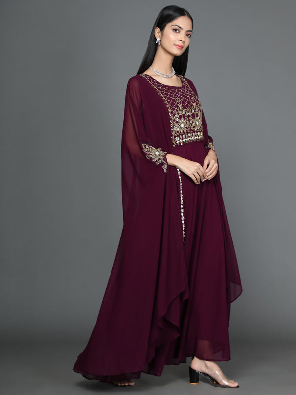 Women's Brown Straight Georgette Gown - Noz2Toz