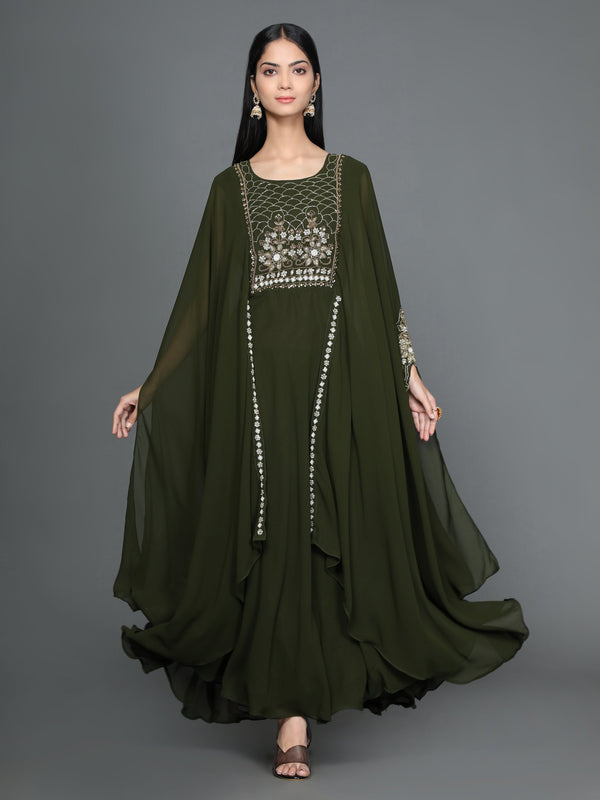 Women's Green Straight Georgette Gown - Noz2Toz