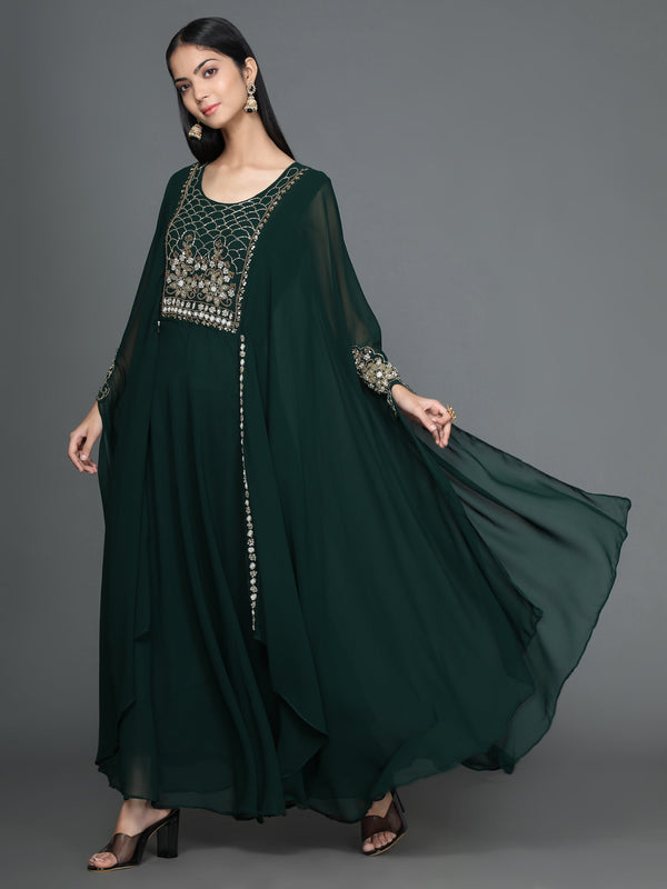 Women's Green Straight Georgette Gown - Noz2Toz