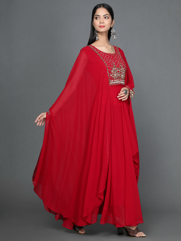 Women's Red Straight Georgette Gown - Noz2Toz