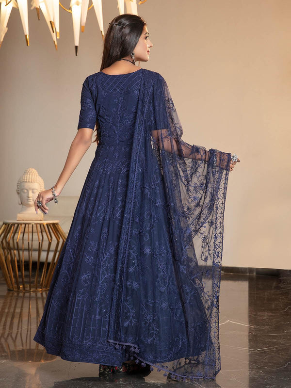 Women's Navy Blue Diamond Georgette Anarkali - Odette