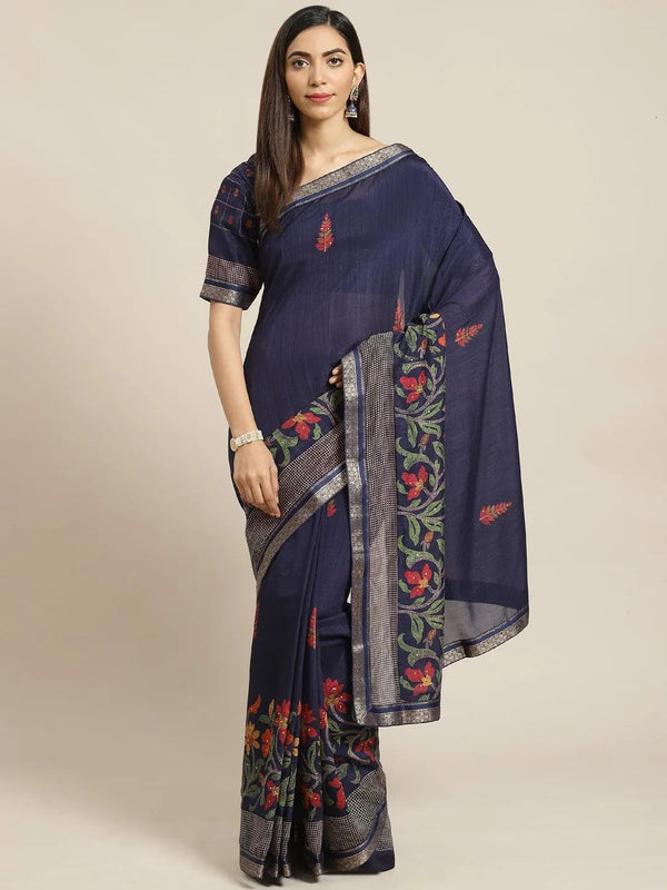 Navy Blue Printed Chiffon Saree - Jashvi