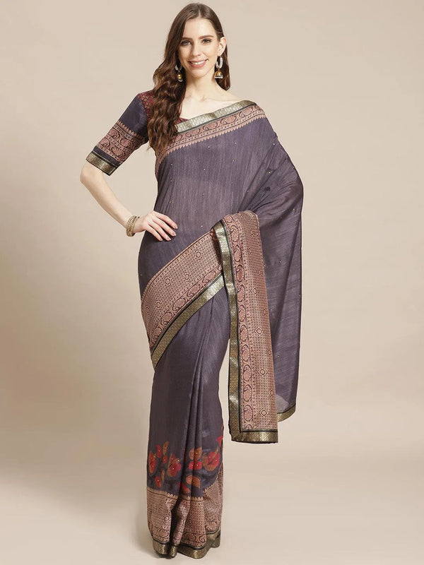 Navy Blue Printed Chiffon Saree - Jashvi