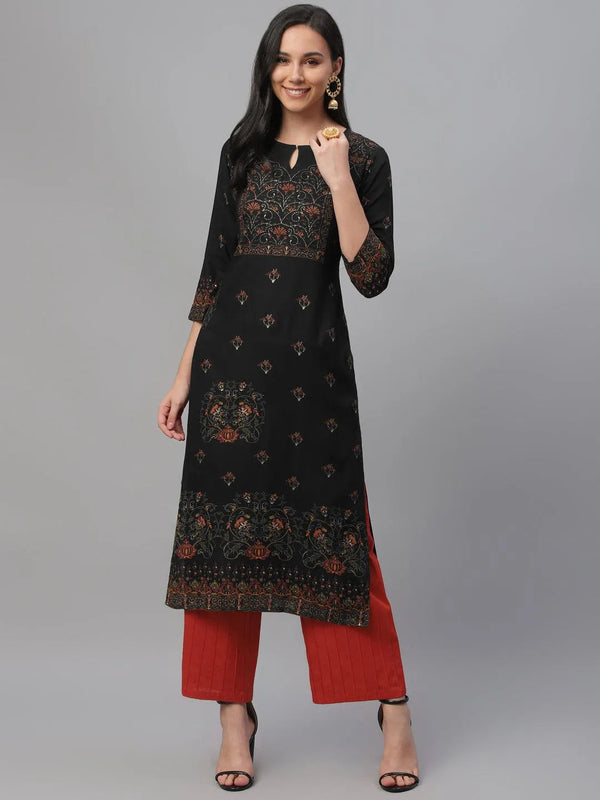 Navy Blue Printed Rayon Kurta - Jashvi