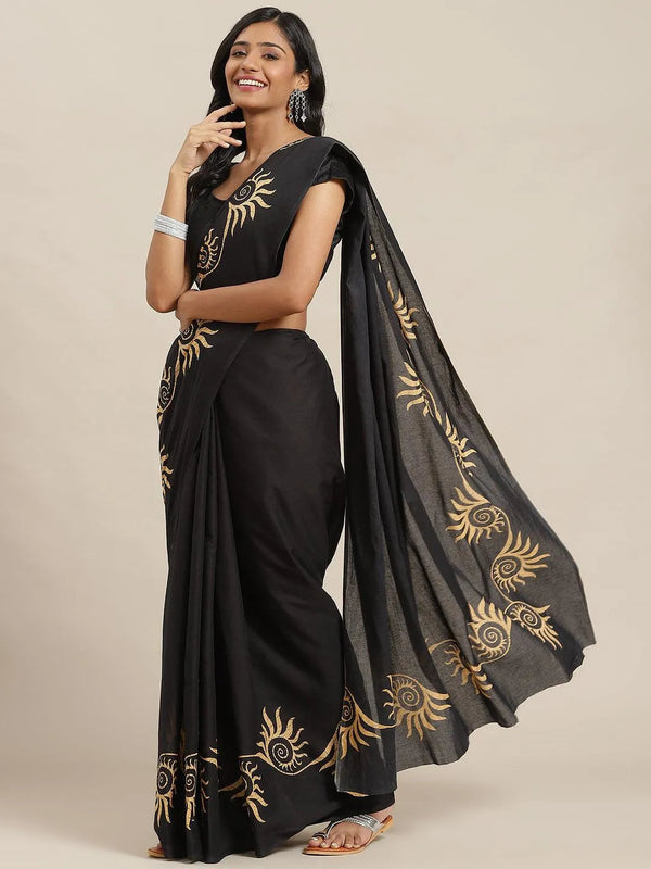 Navy Blue Solid Cotton Saree - Jashvi