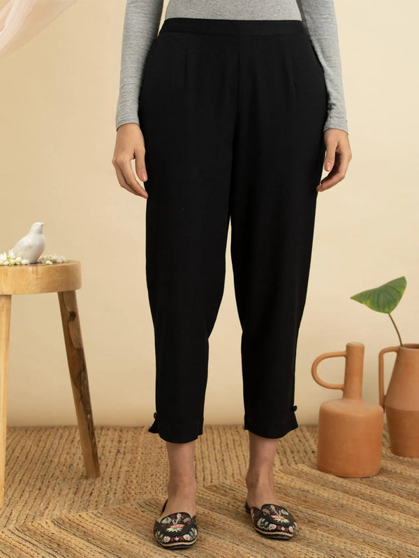 Navy Blue Solid Cotton Trousers - Jashvi