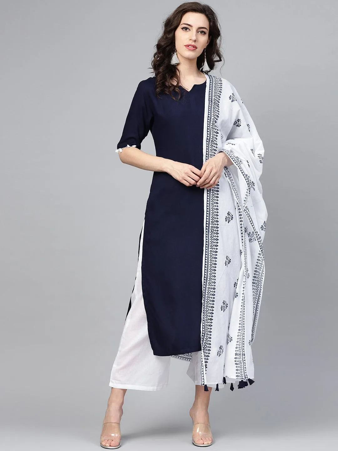 Navy Blue Solid Rayon Suit Set - Jashvi