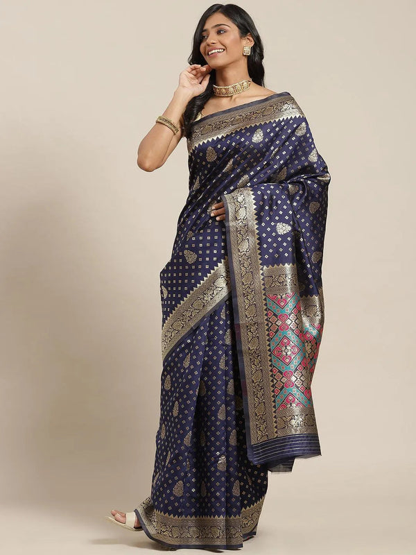 Navy Blue Woven Design Brocade Saree - Jashvi