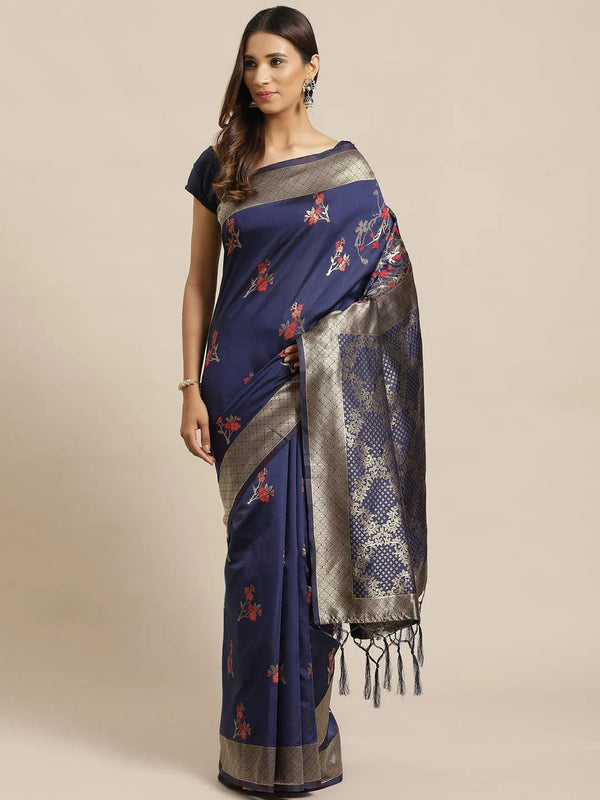 Navy Blue Woven Design Silk Saree - Jashvi