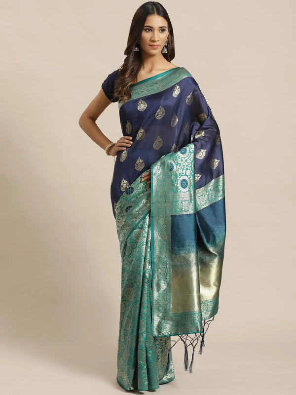 Navy Blue Woven Design Silk Saree - Jashvi