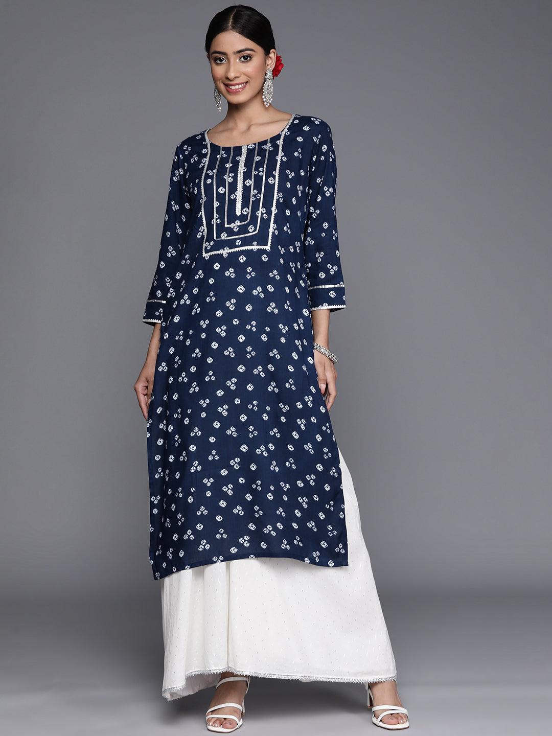 Navy Blue Yoke Design Rayon Straight Kurta - Jashvi