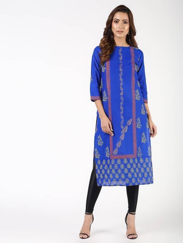 Women's Block Printed Straight Kurta - Aniyah