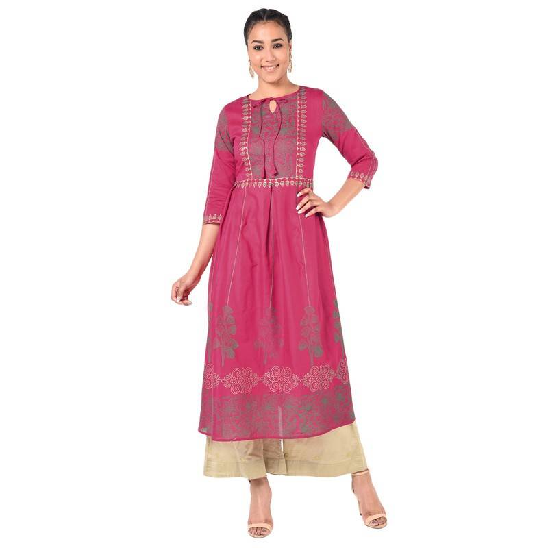 Women's Gold Print A-Line Kurta - Aniyah