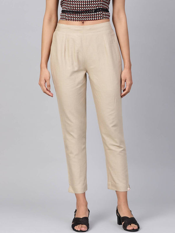 Buy_Women's_Sandgrey_Cotton_Solid_Straight_Pants_Online_Indiakreations