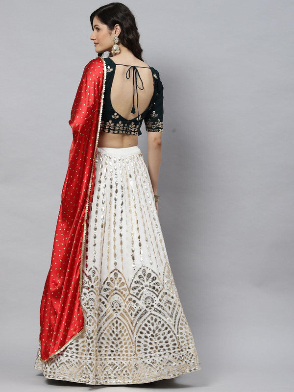 Women's Off White Beautiful Gota Patti Lehenga Choli Set - Odette