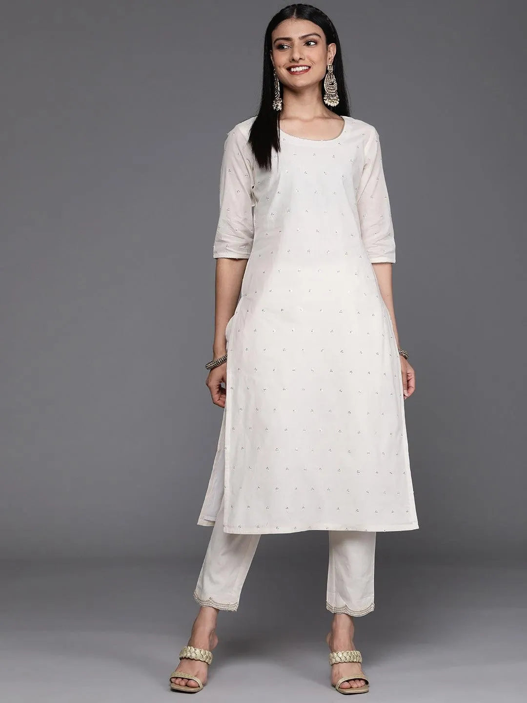 Off White Embellished Cotton Kurta - Jashvi