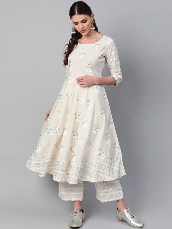 Off-White Printed Cotton Kurta Set - Jashvi