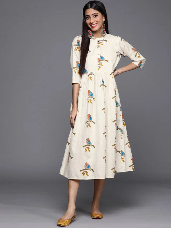 Off White Printed Cotton Dress - Jashvi