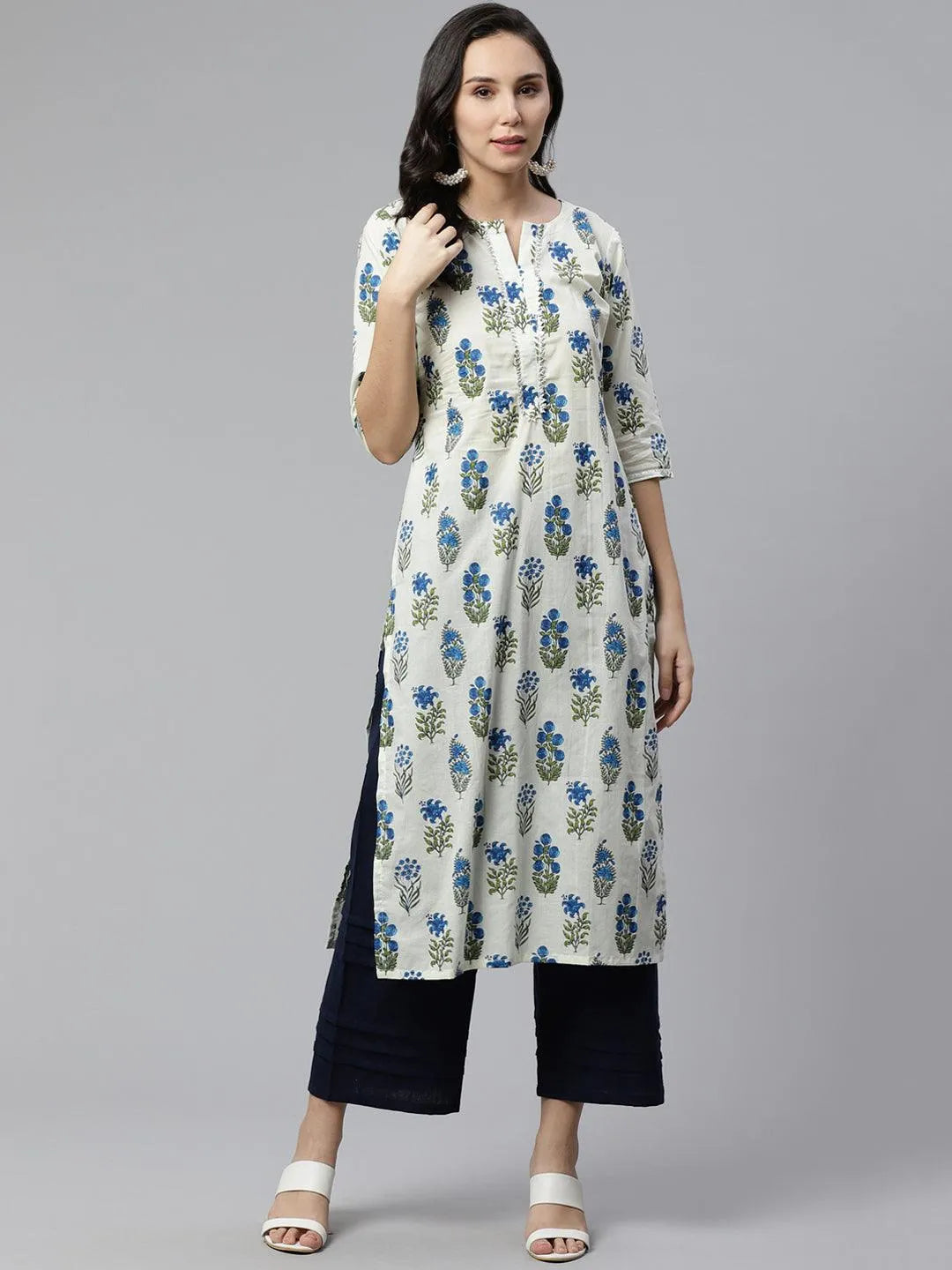 Off-White Printed Cotton Kurta - Jashvi