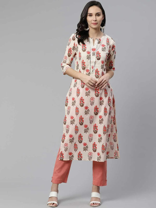 Off White Printed Cotton Kurta - Jashvi