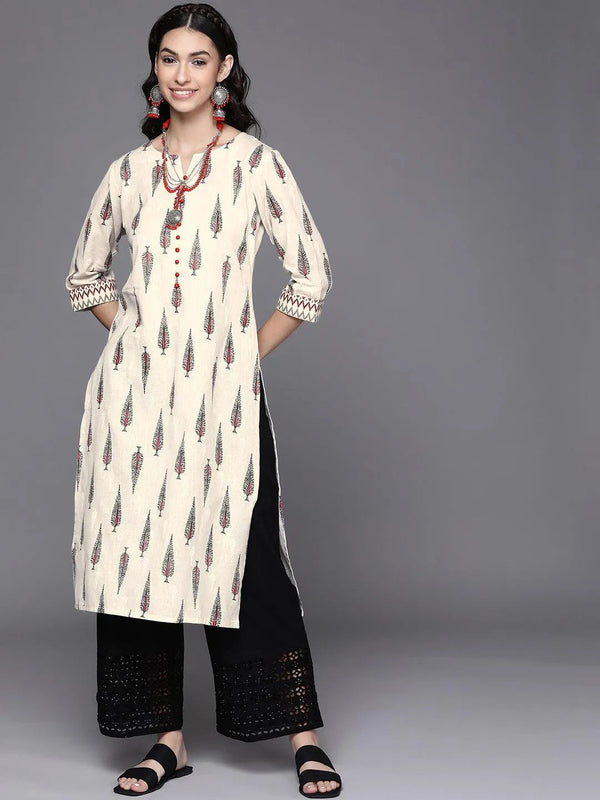 Off White Printed Cotton Kurta - Jashvi