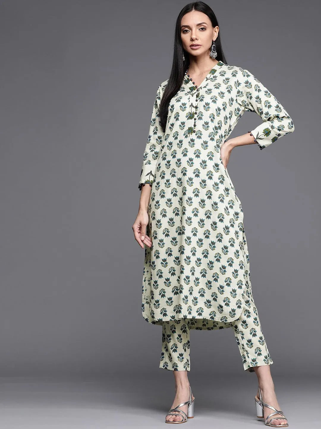 Off White Printed Cotton Kurta - Jashvi