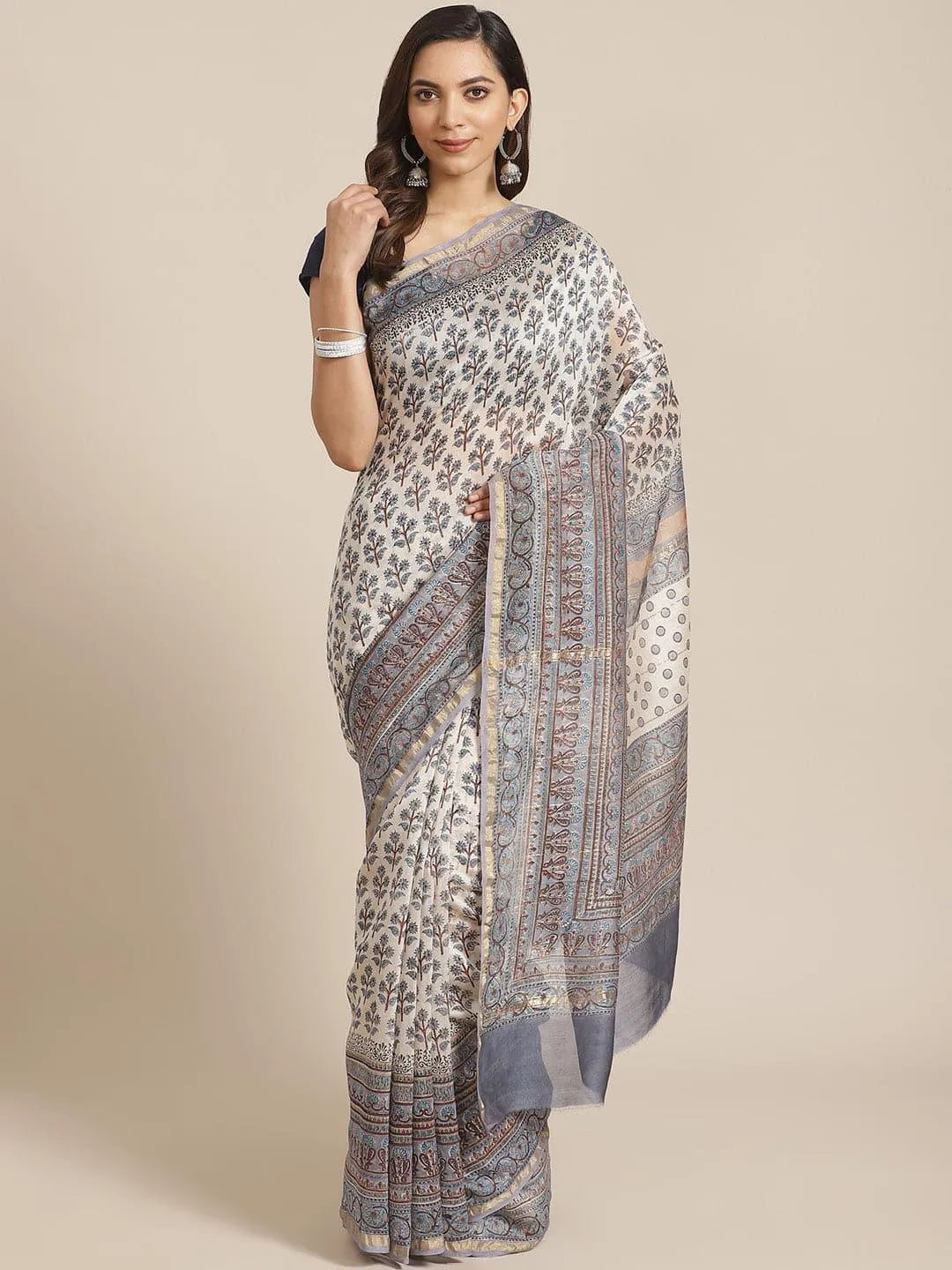 Off White Printed Cotton Silk Saree - Jashvi