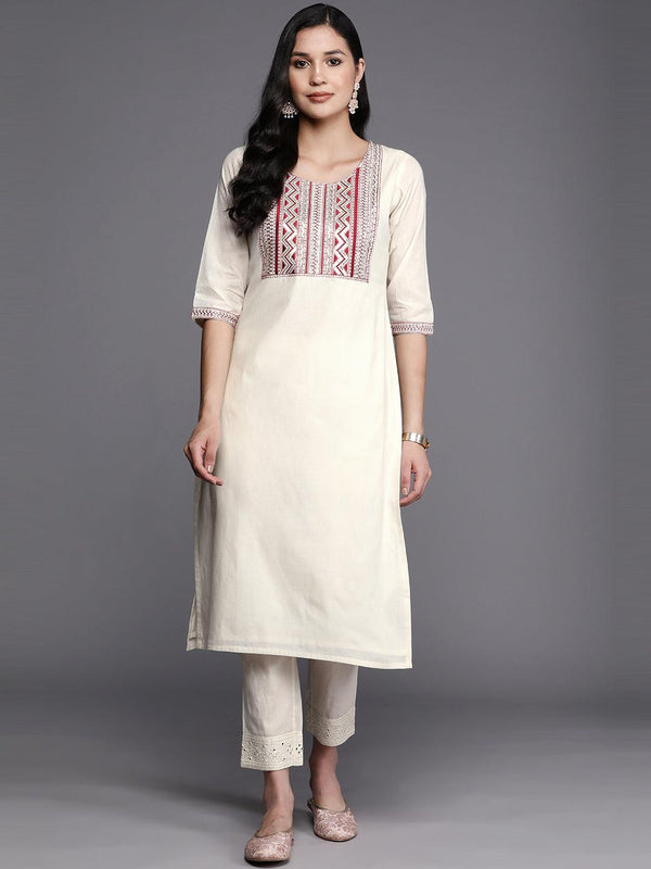 Off White Printed Cotton Straight Kurta - Jashvi