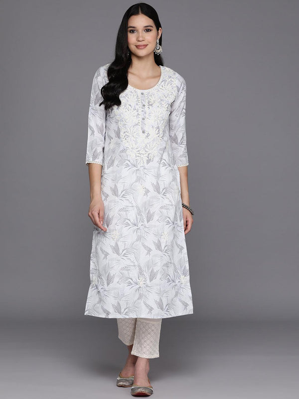 Off White Printed Cotton Straight Kurta - Jashvi