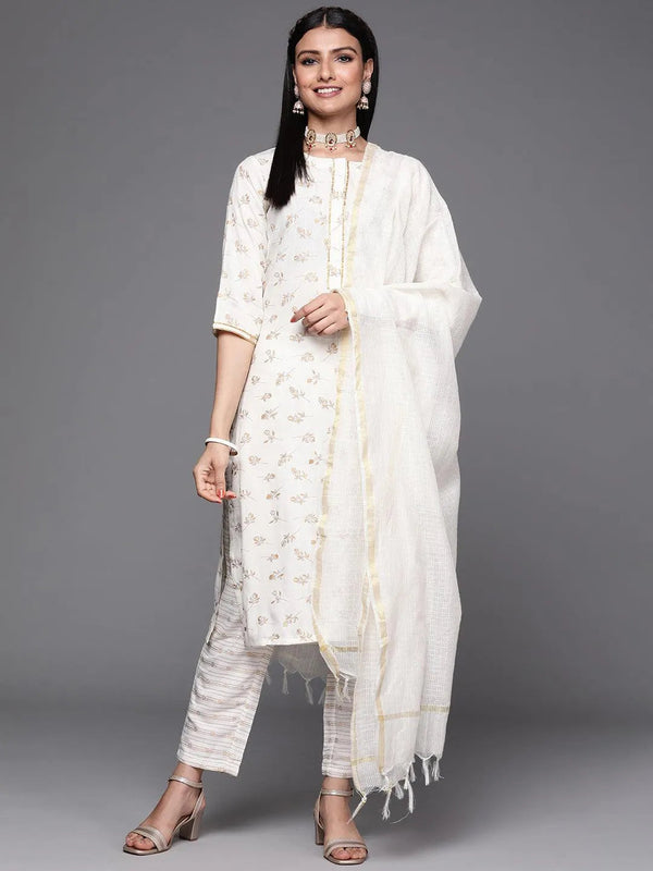 Off White Printed Cotton Suit Set - Jashvi