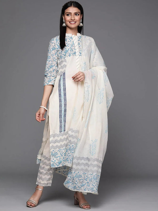 Off White Printed Cotton Suit Set - Jashvi