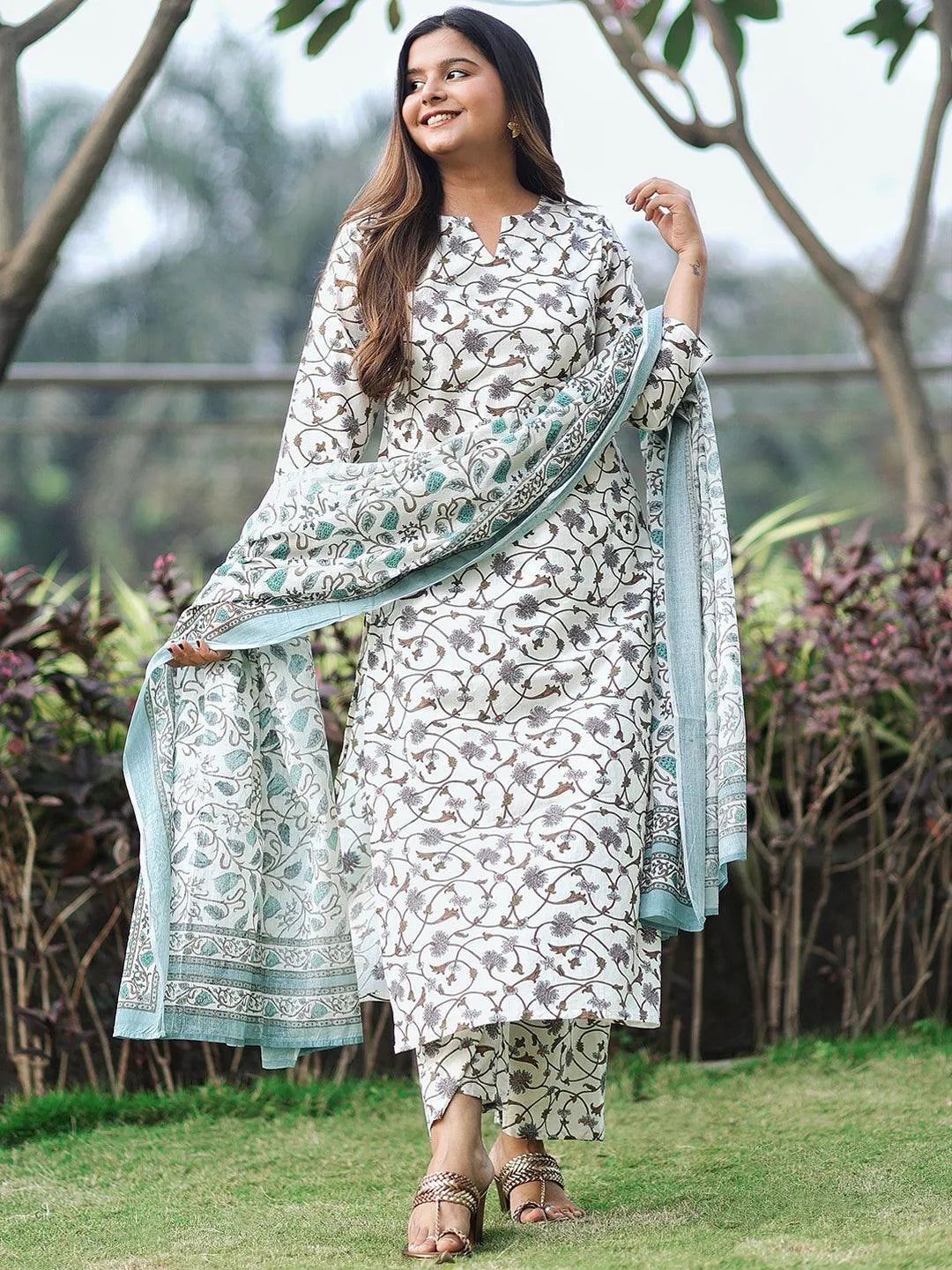 Off-White Printed Cotton Suit Set - Jashvi