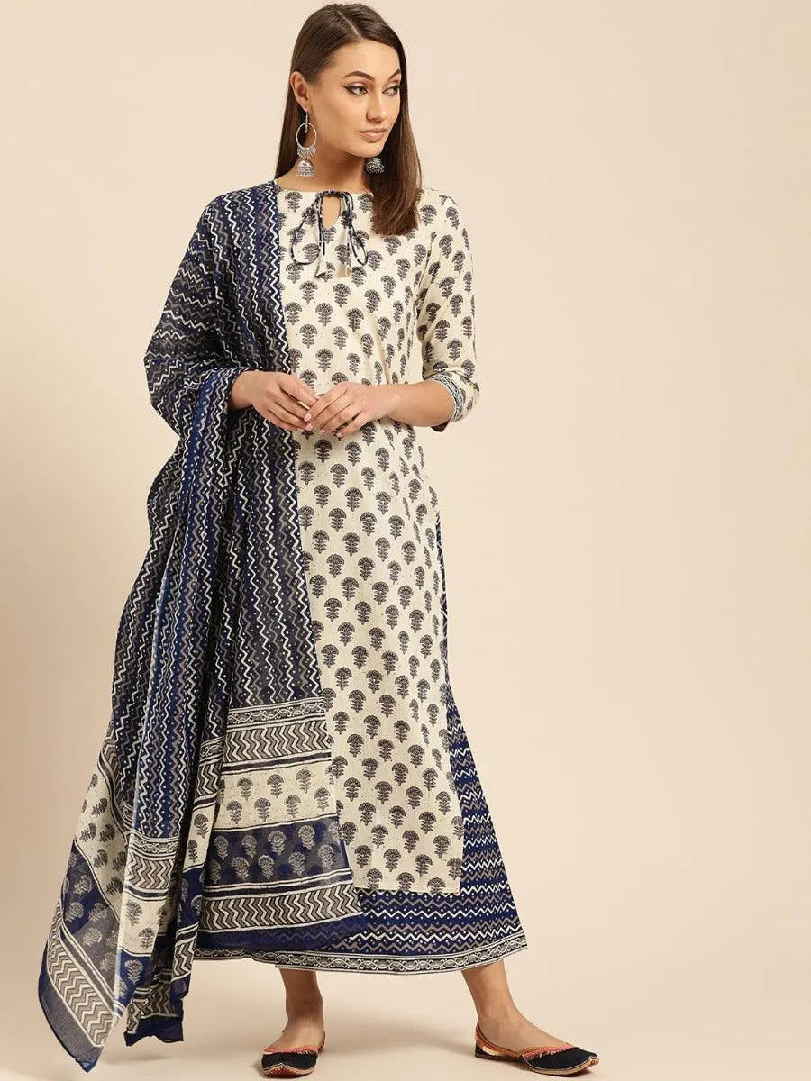 Off-White Printed Cotton Suit Set - Jashvi