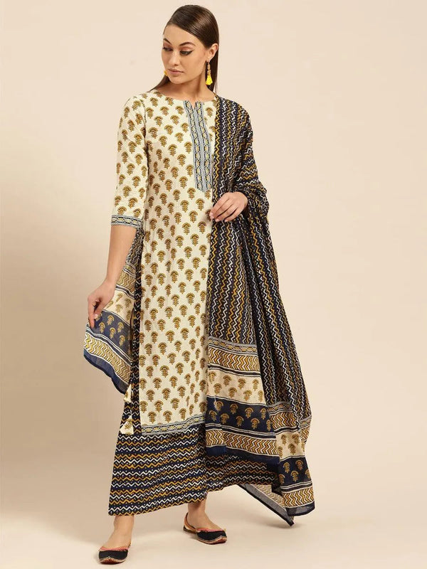 Off-White Printed Cotton Suit Set - Jashvi