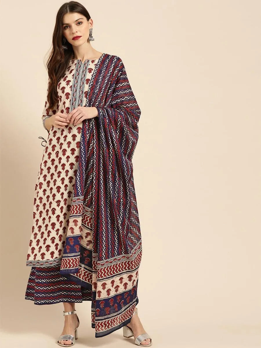 Off-White Printed Cotton Suit Set - Jashvi