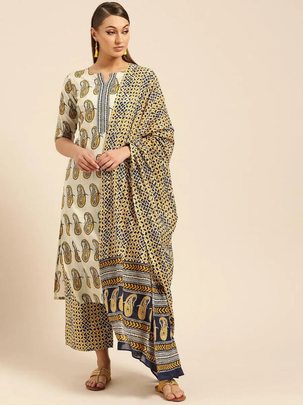 Off-White Printed Cotton Suit Set - Jashvi