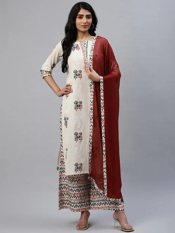 Off-White Printed Cotton Kurta Set - Jashvi