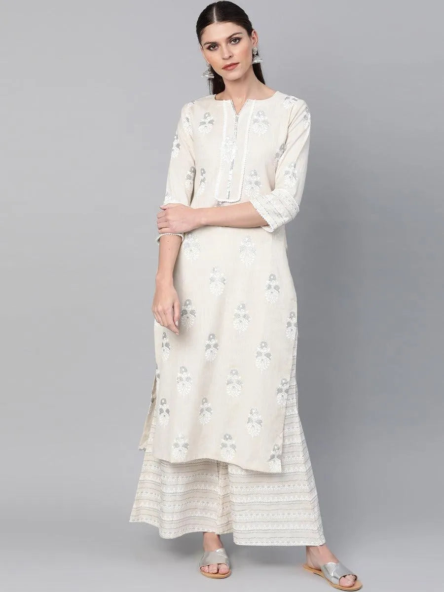 Off-White Printed Cotton Kurta Set - Jashvi